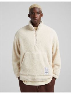 oversized half zip sweater in beige teddy borg