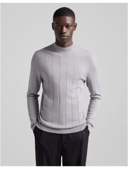 ribbed crew neck sweater in gray