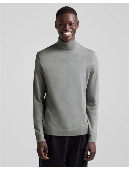 Bershka roll neck winter regular fit pullover sweater in gray