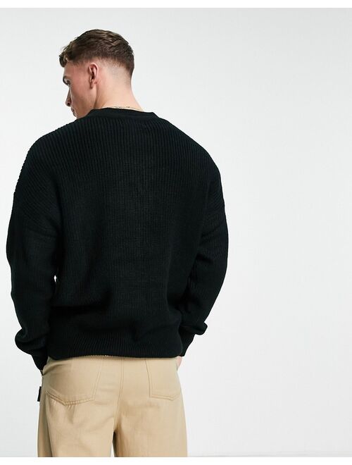 Bershka knit v neck sweater in black