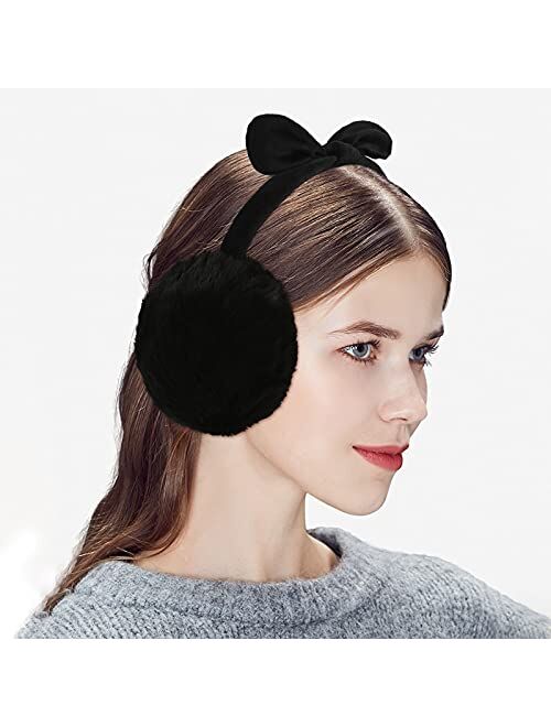 Women Winter Earmuffs Girl Ski Adjustable Ear Covers for Kid Cute Bow Ear Warmer Outdoor Earmuff Fleece Lining