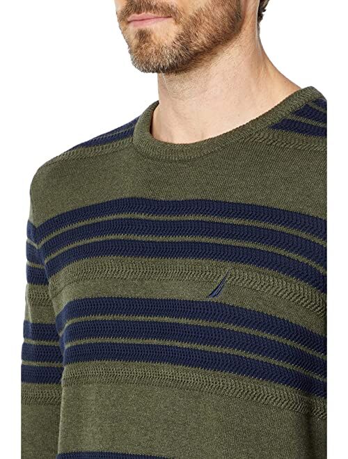 Nautica Ribbed-Button Striped Crew Neck Pullover Sweater