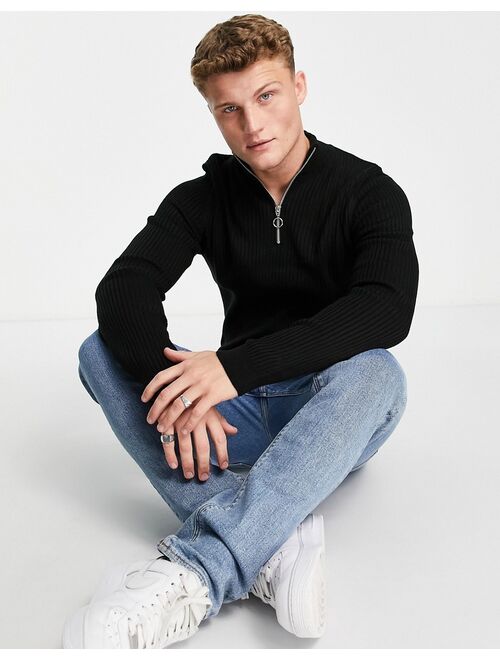 New Look muscle fit knitted sweater in black