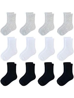 Jamegio Boys' Crew Socks 6/12 Pairs Cotton Athletic Socks for Toddlers Boys Girls