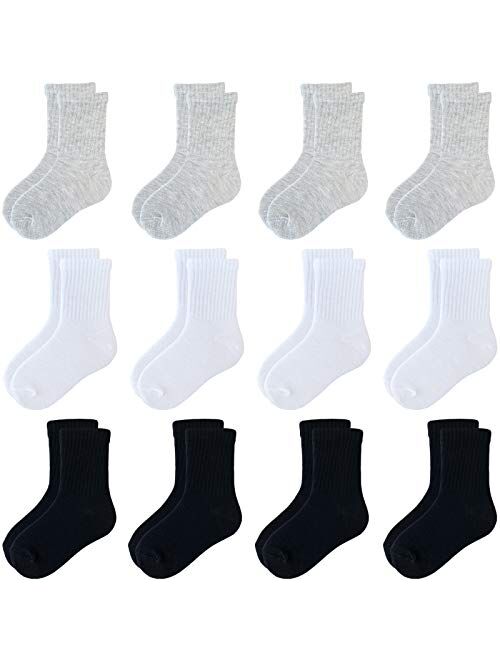 Jamegio Boys' Crew Socks 6/12 Pairs Cotton Athletic Socks for Toddlers Boys Girls