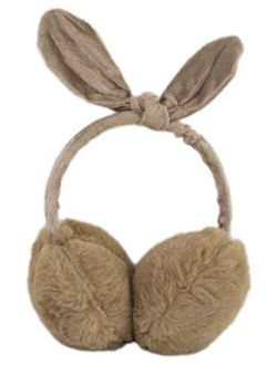 Rising Phoenix Industries Winter Faux Fur Bunny Earmuffs, Adjustable Fuzzy Earmuff Headband with Bowtie