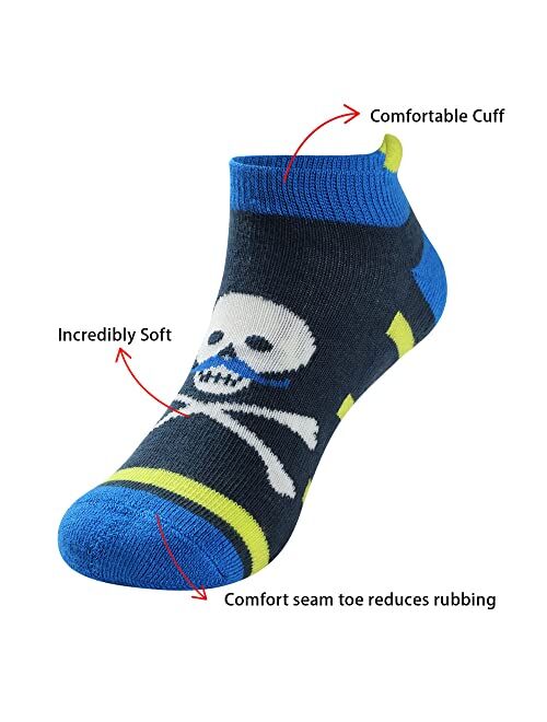 COTTON DAY Boys Ankle Low Cut Athletic Cushion Sole Socks for Little Big Kids 5 Pack