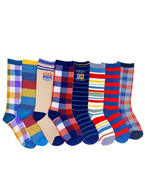 Czofnjesi Boys Knee High Tube Socks Colorful Stars Comfort Cotton Stockings Socks 8 Pair