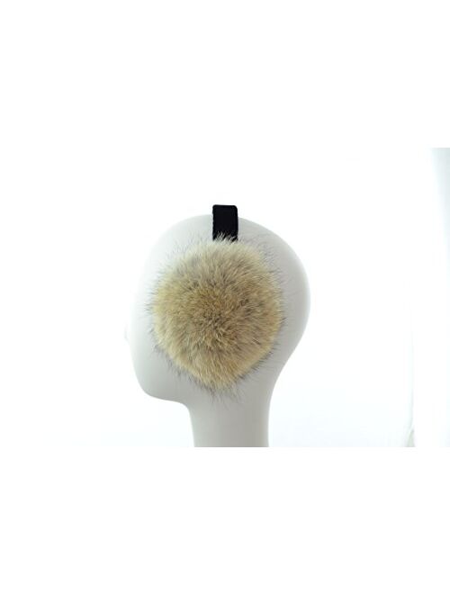 Surell Genuine Soft Beige Coyote Fur Earmuffs with Black Non Adjustable Velvet Head Band - Winter Fashion Ear Warmers - Perfect Elegant Women's Luxury Gift