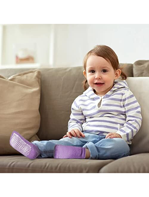 Evercute Toddler Girls Grip Socks 12 Pack Boys Non Slip Socks for Kids Anti Skid