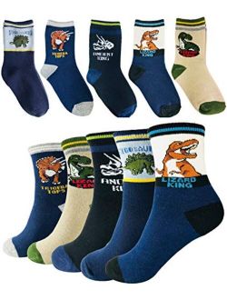 Tiny Captain Boys Dinosaur Socks 4-7 Year Old Best Gift Age 7-10 Boy Cotton Crew Sock 5 Pack Set From Tiny Captain 2 Sizes