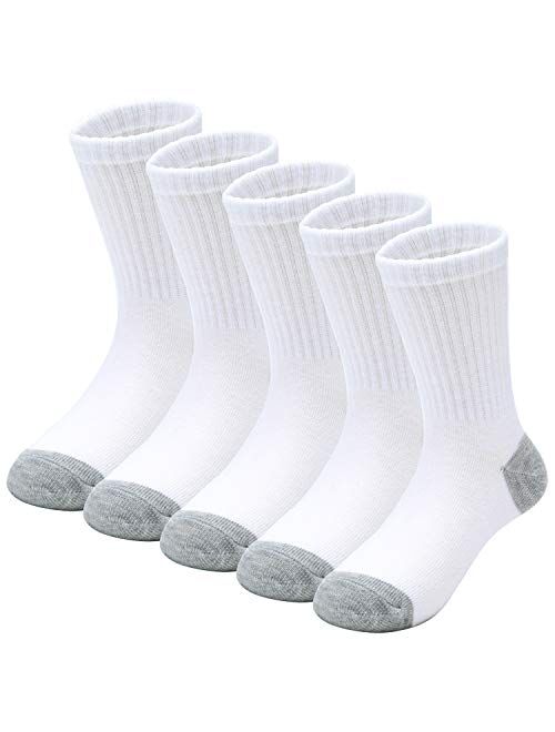 Cooraby 15 Pack Boys' Crew Socks Classics Ribbed Support Athletic Kids Socks