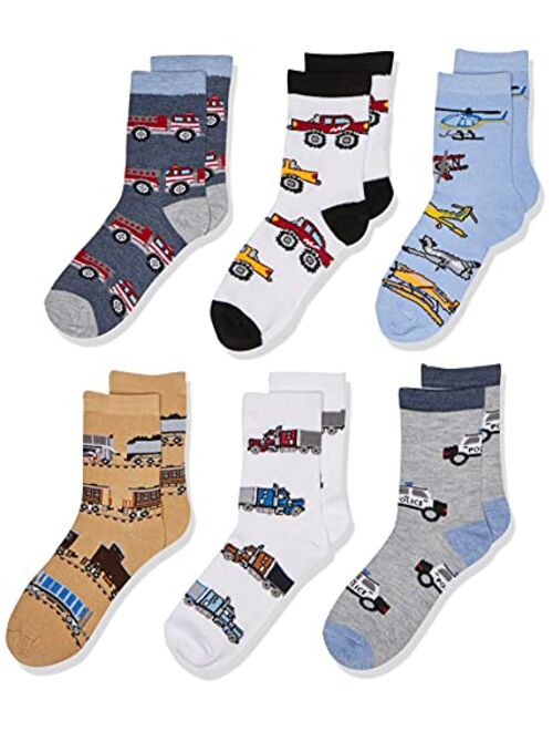 Jefferies Socks boys Little Boys Trains Trucks Cars Pattern Crew Socks 6 Pack