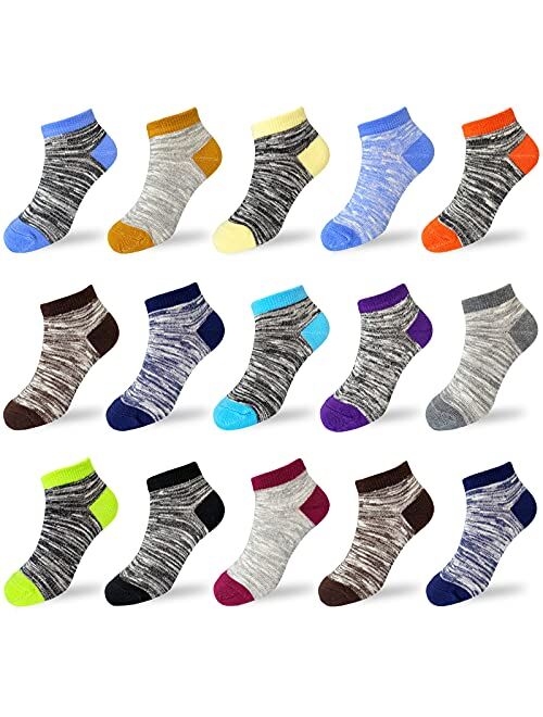 Tsmollyu 15 Pairs Kids Low Cut Socks Half Cushion Sport Ankle Athletic Socks for Boy Girl