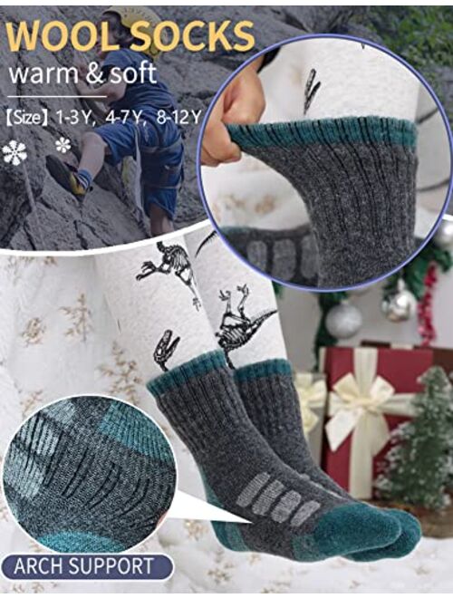 Anlisim Kids Merino Wool Hiking Socks Boys Girls Toddlers Thermal Winter Warm Crew Thick Cushion Gift Socks 6 Pairs