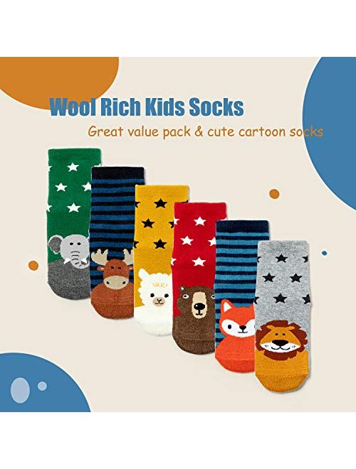 Moon Tree Boys Wool Socks Kids Warm Socks Winter Thermal Crew Socks 6 Pack