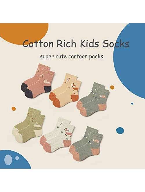 HowJoJo Boys Cotton Crew Socks Kids Seamless Toe Socks Colorful Athletic Quarter Socks