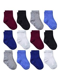 Cooraby 12 Pairs Unisex Toddler Socks Classic Non-Skid Crew Socks, Assorted Colors