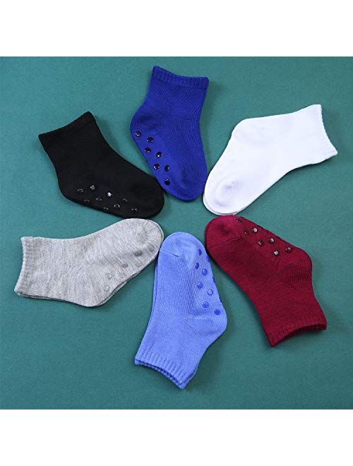 Cooraby 12 Pairs Unisex Toddler Socks Classic Non-Skid Crew Socks, Assorted Colors