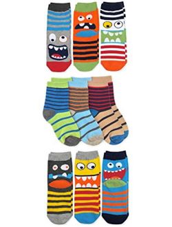 Jefferies Socks Boys Monster Stripe Pattern Novelty Crew Socks 9 Pair Pack