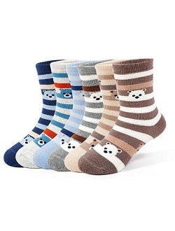 COCOLUNAM Boys Winter Thick Cotton Socks Kids Warm Lovely Bear Socks 6 Pack