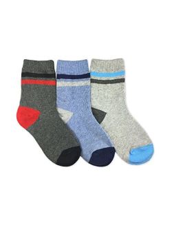 Jefferies Socks Boys Classic Stripe Grey/Blue Fashion Cotton Dress Crew Socks 3 Pair Pack
