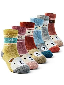 Mardonskey Kids Winter Socks Boys Warm Socks Thick Cotton Thermal Crew Socks for Boys 6 Pairs