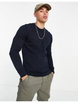 muscle fit knitted sweater in navy