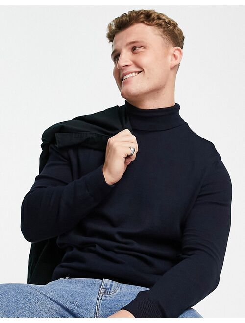 New Look roll neck knit sweater in navy
