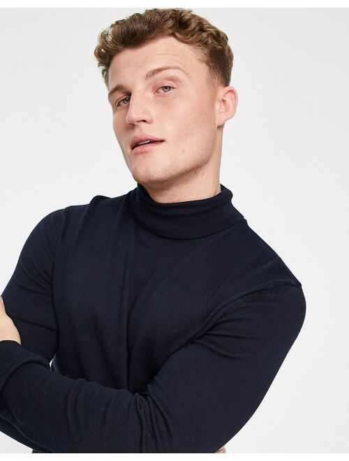 New Look roll neck knit sweater in navy
