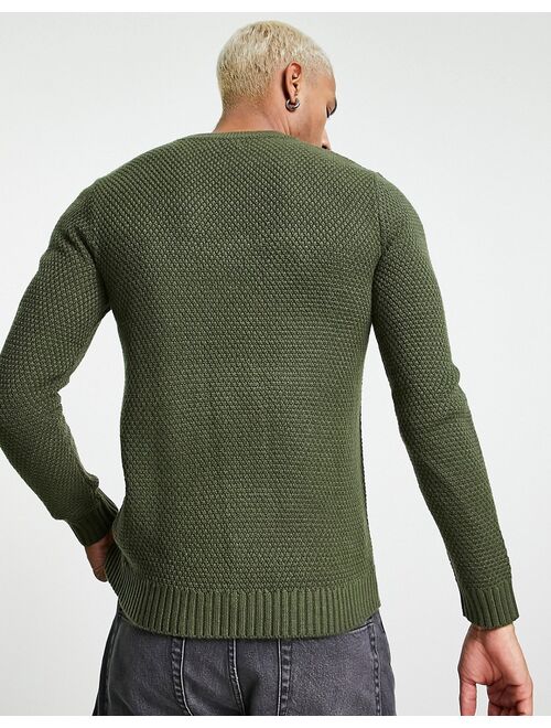 Jack & Jones Originals cable knit sweater in khaki