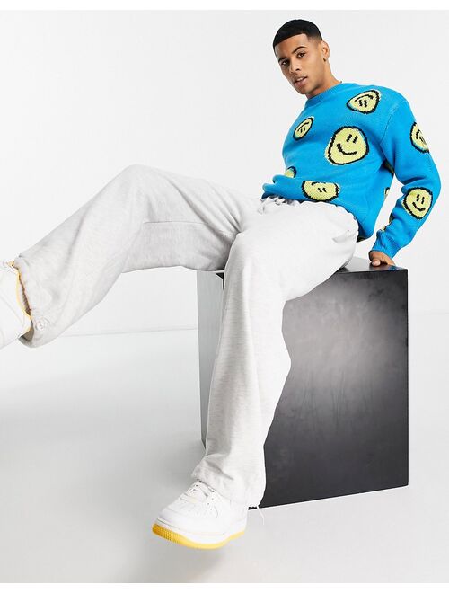 Jack & Jones jacquard knit sweater in turquoise smile pattern