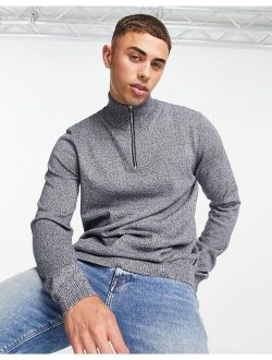 Essentials quarter zip sweater in navy & white