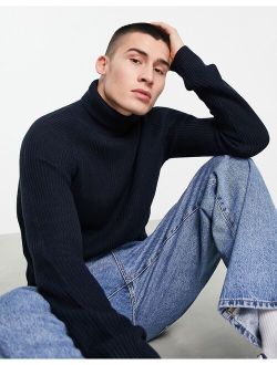 Originals ribbed roll neck sweater in navy