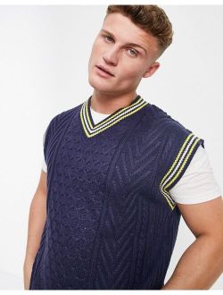 cable knitted vest in navy