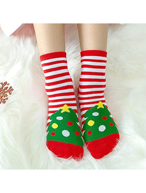 KUMIKOLA Baby Boys Girls Christmas Socks 6 Packs Unisex Thermal Cotton Socks Colorful Warm Crew Socks for 1-8 Years Children