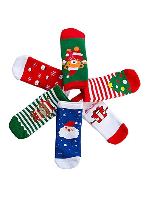 KUMIKOLA Baby Boys Girls Christmas Socks 6 Packs Unisex Thermal Cotton Socks Colorful Warm Crew Socks for 1-8 Years Children