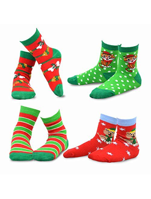 TeeHee Socks Christmas Holiday Little Kids Fun Crew Socks Multi Pair Pack