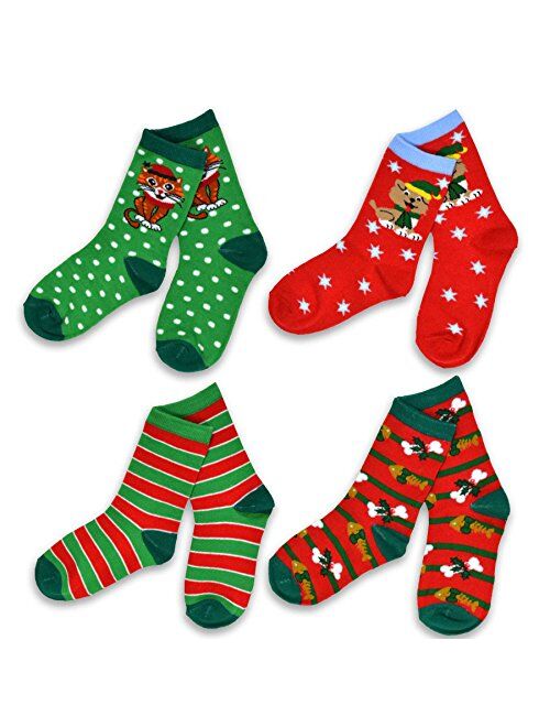 TeeHee Socks Christmas Holiday Little Kids Fun Crew Socks Multi Pair Pack