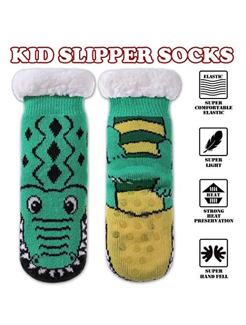 FNOVCO Kids Slipper Socks Boys Girls Fuzzy Soft Thick Cozy Warm Fleece lined Winter Indoor Christmas Socks