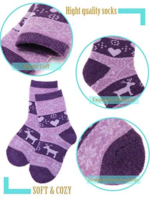 EBMORE Kids Wool Socks for Boys Toddlers Girls Warm Winter Hiking Thick Cozy Thermal Boot Heavy Crew Socks 6 Pairs