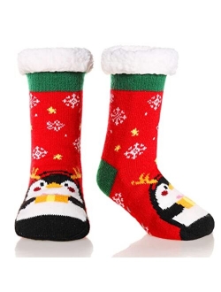 AMENLAN Girls Boys Slipper Socks Soft Warm Fuzzy Plush Fleece Lined Stocking Fluffy Comfy Thick Winter Socks For Child Kids Toddlers