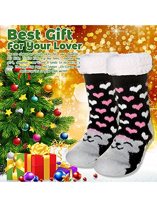 AMENLAN Girls Boys Slipper Socks Soft Warm Fuzzy Plush Fleece Lined Stocking Fluffy Comfy Thick Winter Socks For Child Kids Toddlers