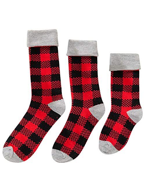 Yixius Christmas Family Socks Plaid Matching Cotton Socks Parent-Child Xmas Tree Snowflake Socks Combed…