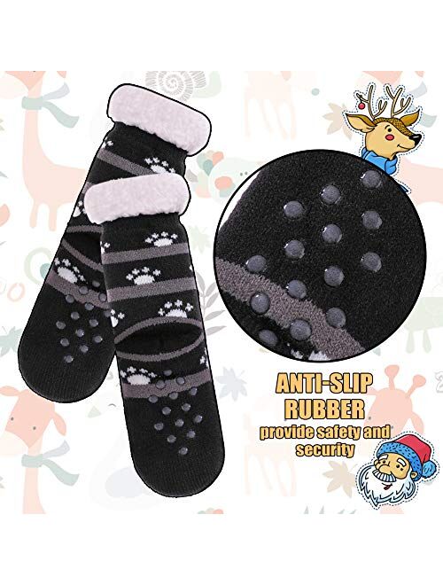 AOXION Kids Boys Girls Christmas Cute Animal Fuzzy Slipper Socks Children Soft Thick Warm Fleece Lined Non-Skid Winter Socks