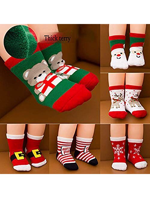 LifeWheel 6 Pairs Baby Boy Girl Toddler Cartoon Cotton Socks Warm Breathable Soft Cute Casual Crew Socks
