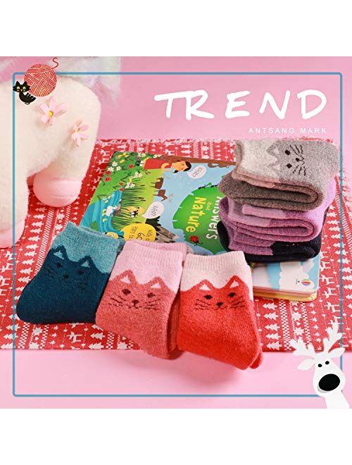 ANTSANG Kids Wool Hiking Socks for Toddlers Boys Girls Winter Thick Warm Heavy Thermal Cozy Crew Boot Socks 6 Pairs