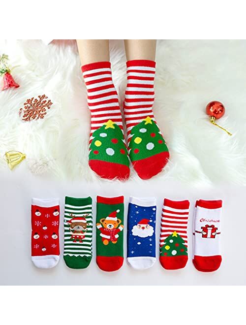 Wanlorraiy 6 Pairs Toddler Boys Girls Warm Christmas Socks Winter Children Kids Girls Boys Christmas Holiday Ankle Socks