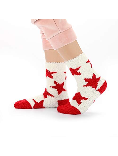 Cottock 6 Pairs Girls Women Fuzzy Socks Anti-Skid Grip Socks, Christmas Socks Warm Winter Socks for Kids Teen Girls Women