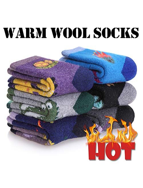 MQELONG Children's Wool Socks Kids Toddler Girls Boys Cute Animal Thick Warm Winter Crew Socks 6 Pairs